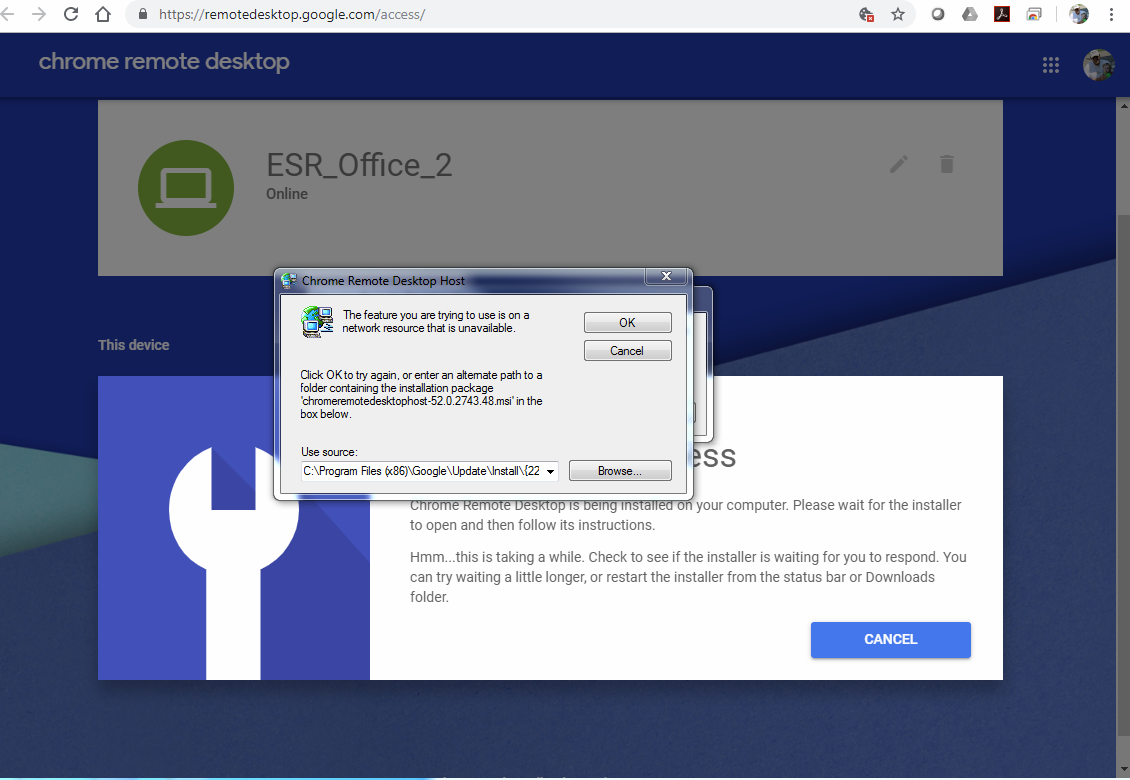 Chrome remote desktop update error - Google Chrome Community