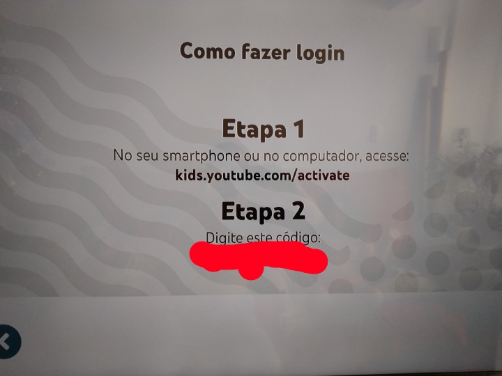 No  kids, onde eu dígito o código de ativação do login para