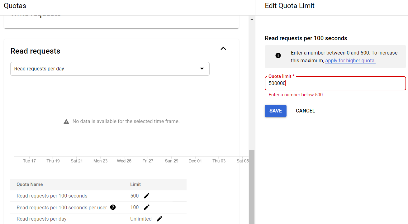 google sheets - How to handle a G Suite API 429 HTTP error (quota