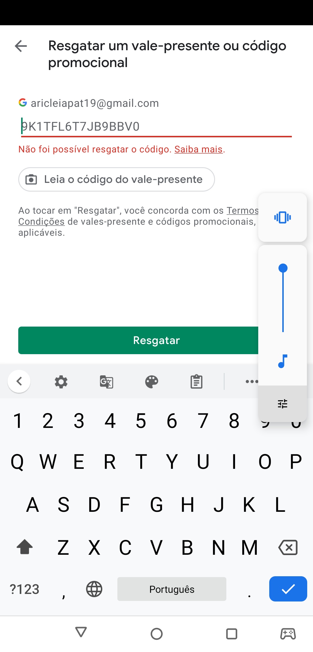 Código do presente inválido - Comunidade Google Play