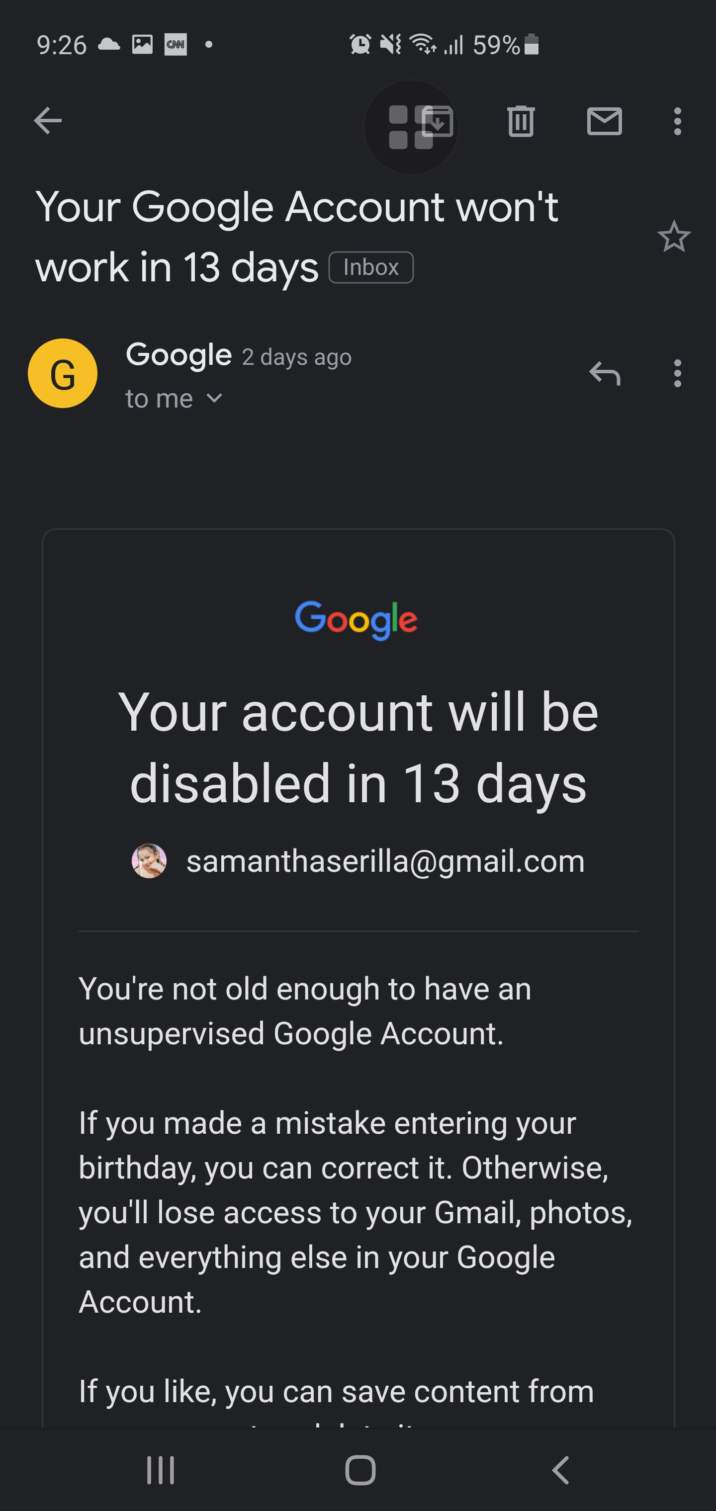 Can a 2 year old have a Google Account?