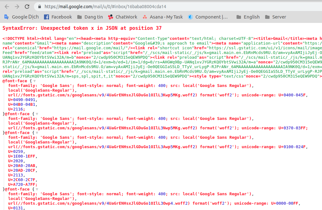 Open Gmail With Syntaxerror Unexpected Token X In Json At Position 37 Gmail Community