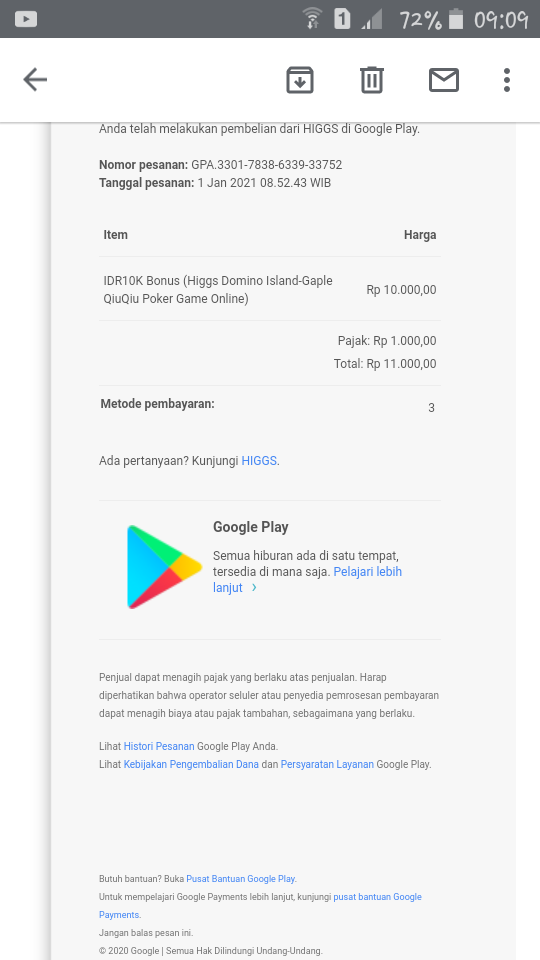 Saya Sudah Menyelesaikan Transaksi Pembelian Chip Higgs Domino Tetapi Chip Belom Saya Terima Komunitas Google Play