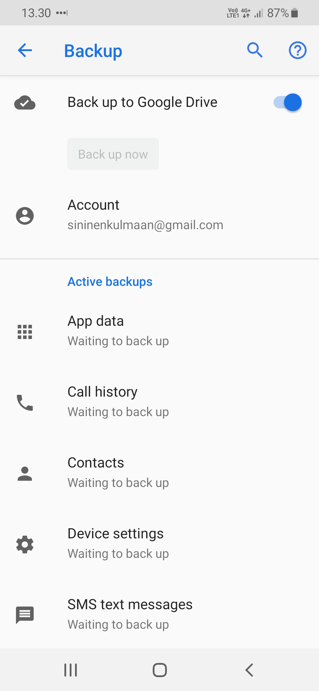 Back up to Google Drive dosen't working. Phone just wait backup data ...