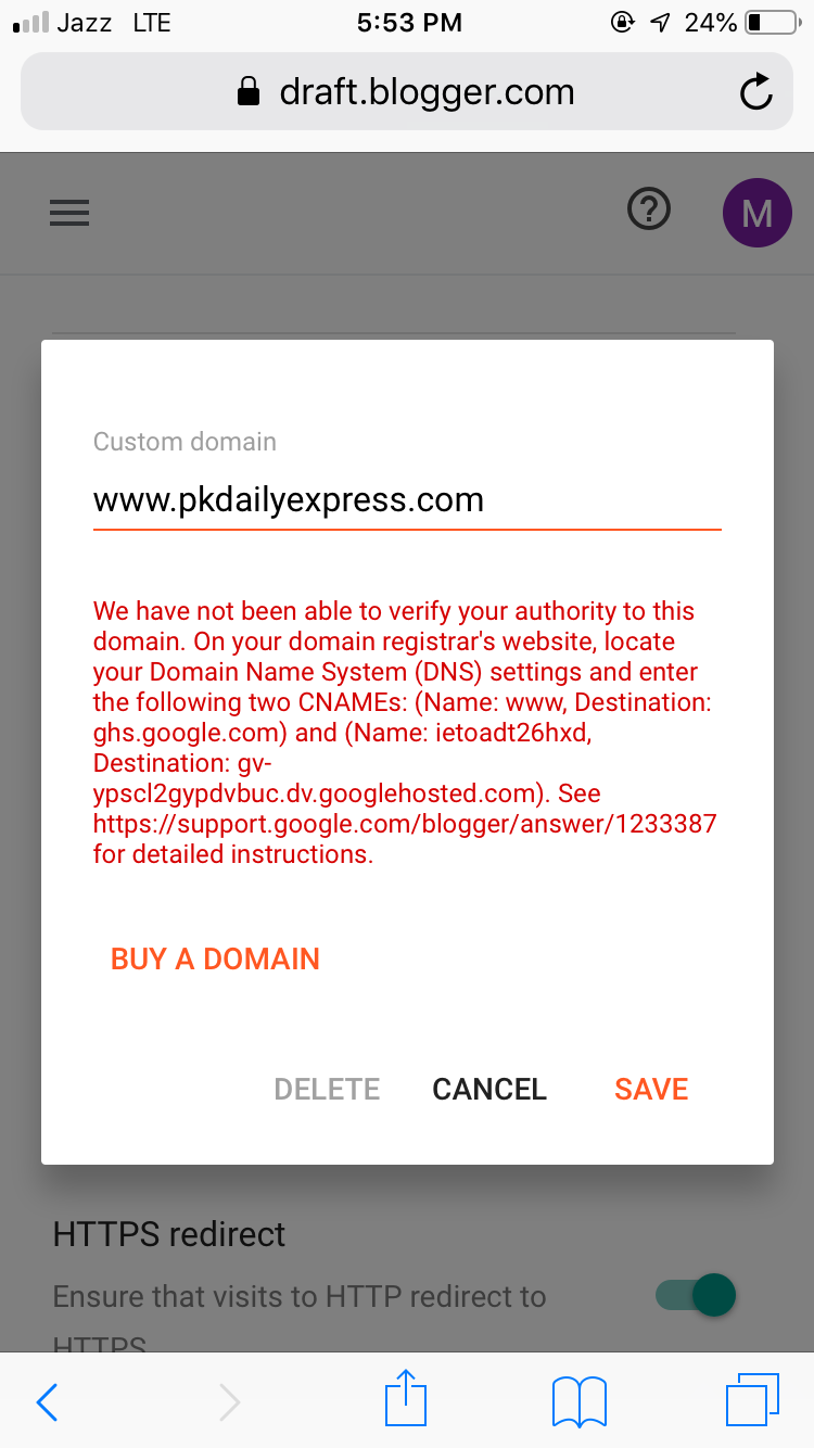 We have not been able to verify your authority to this domain. - Blogger  Community