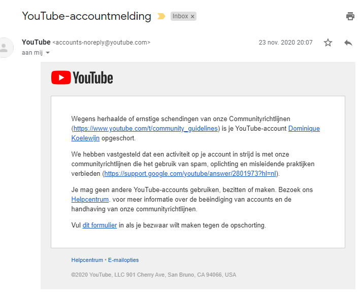 Personal Channel Somehow Terminated (no warning, no strikes), Can't Get Any  Reply on Appeal - YouTube Community