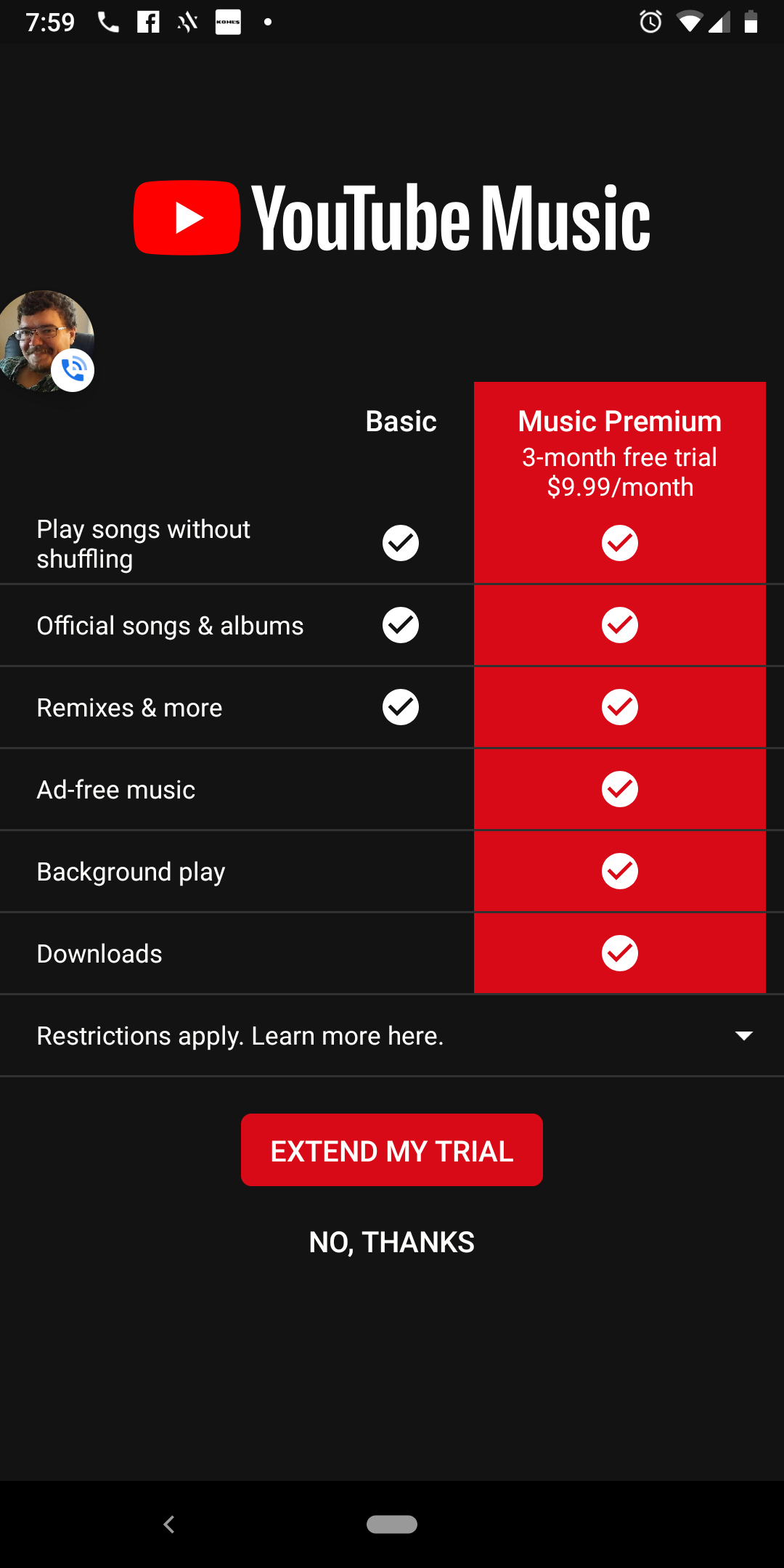 Tapping No Thanks Subscribes Music Premium Free Trial Youtube Music Community