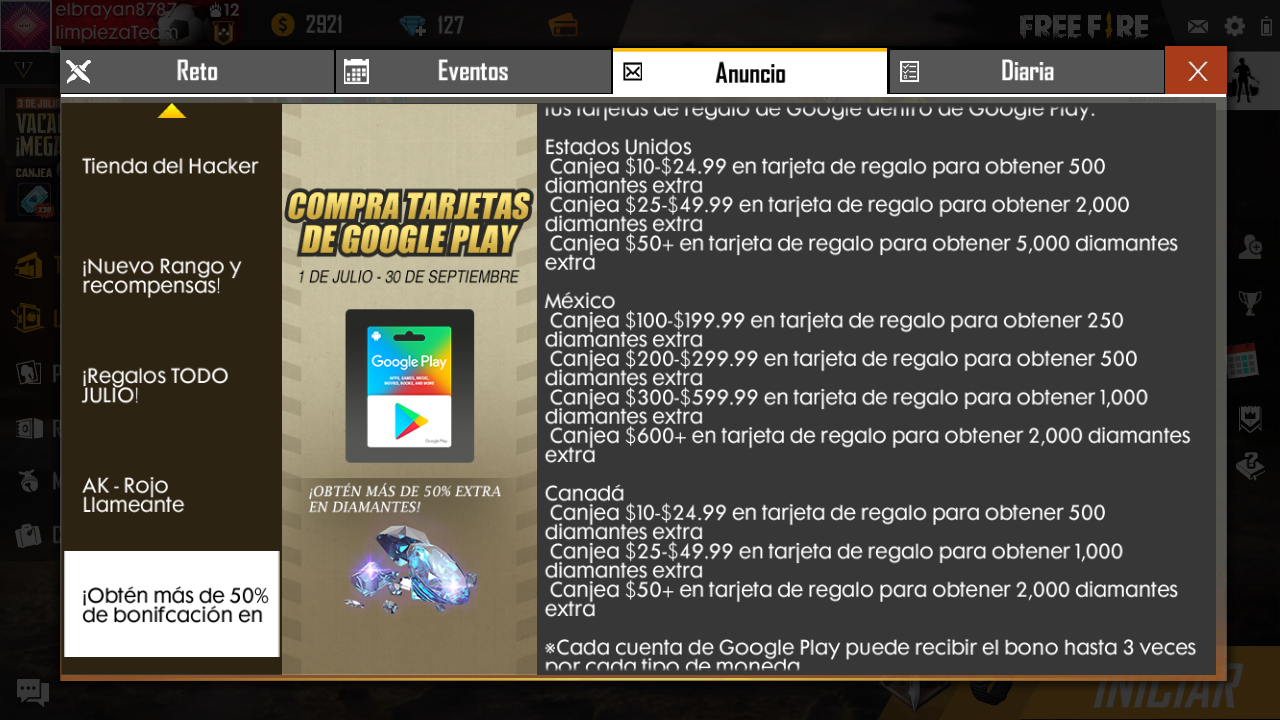 Como Canjear Tarjetas De Google Play En Free Fire Compartir Tarjeta - regalando tarjetas de google play para robux o diamntes de