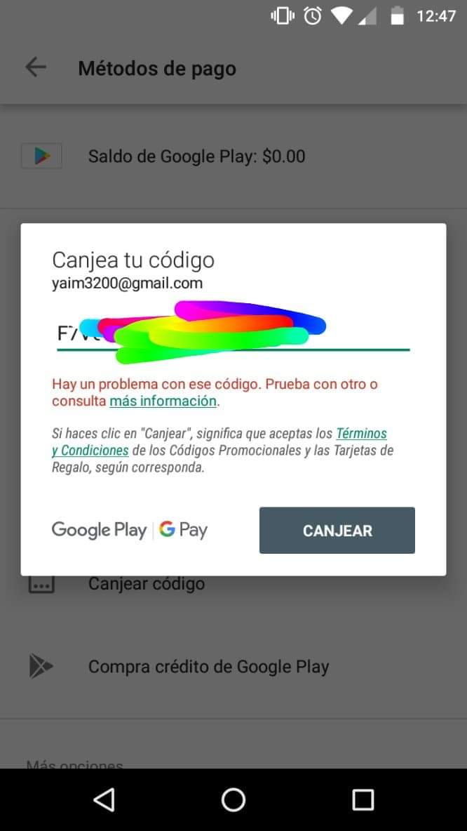 peso desmayarse precisamente Ayer compré una tarjeta de regalo para Playstore y aparece código no  válido, intenta con otro - Comunidad de Google Play