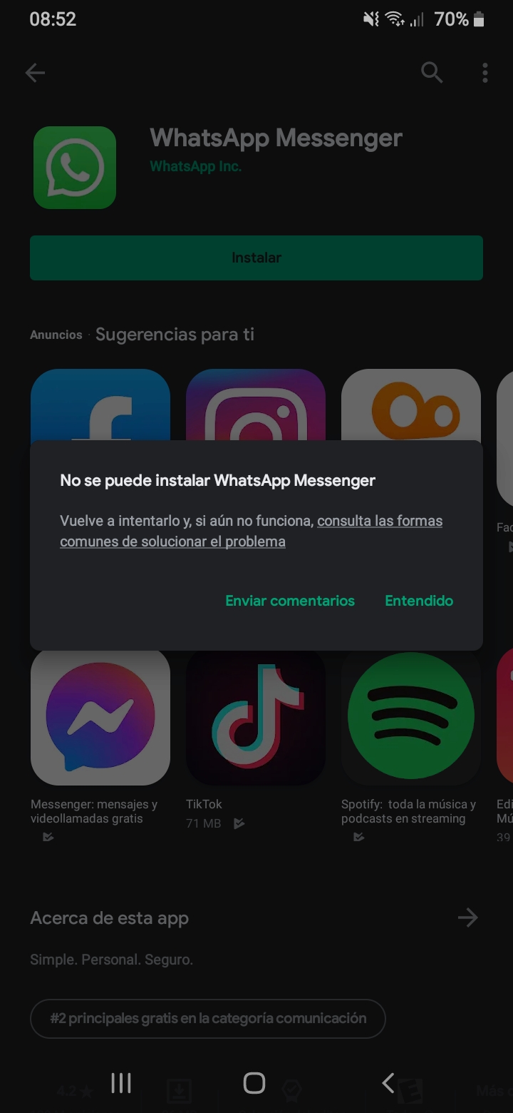 no puedo descargar whatsapp - Comunidad de Google Play