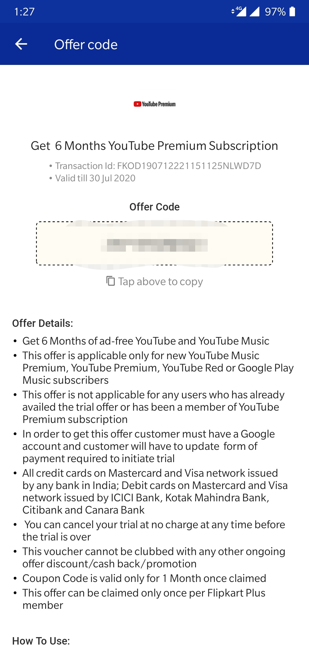 How to redeem youtube premium code