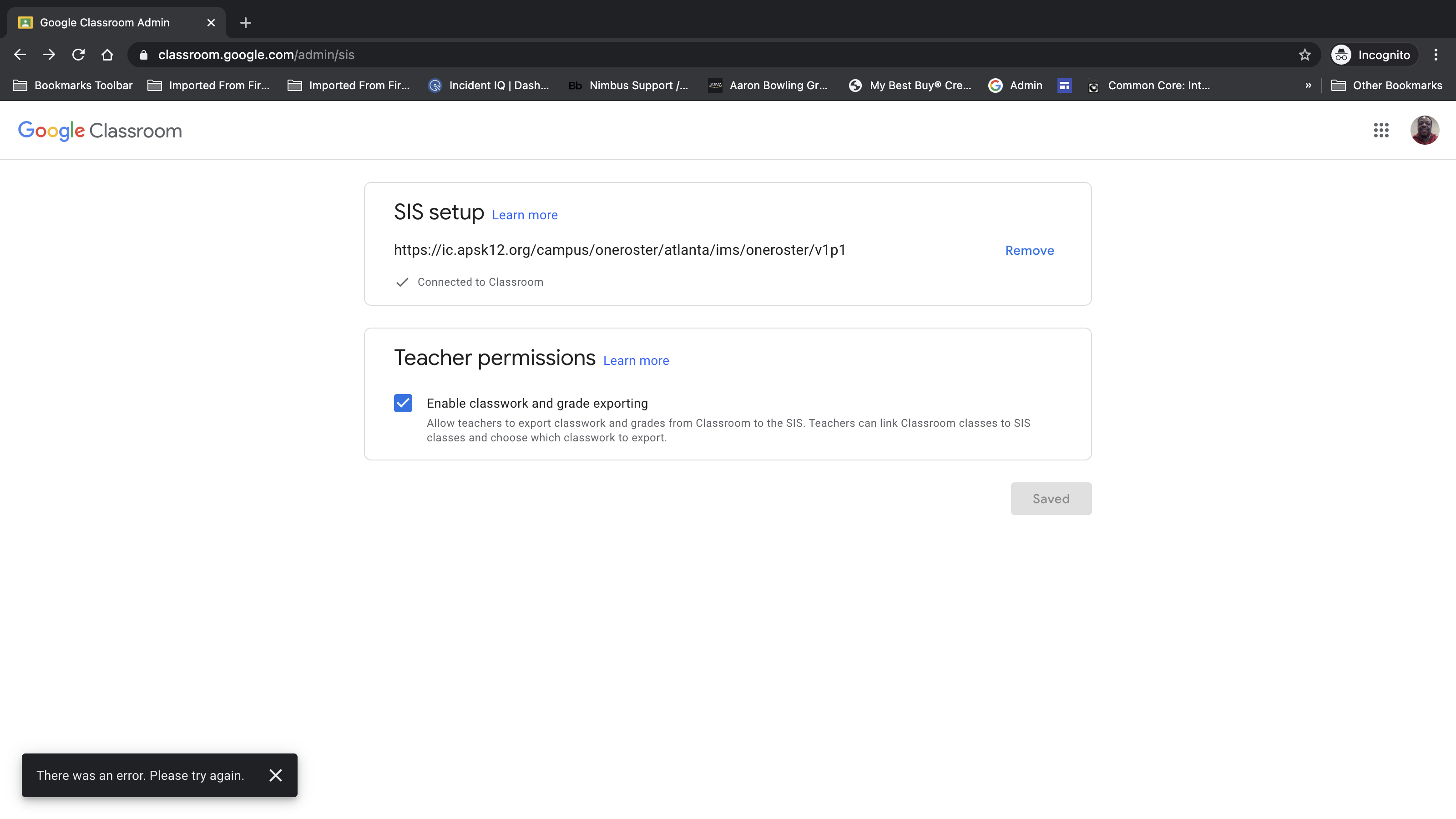 Anyone else have this Google Classroom link/sync issue