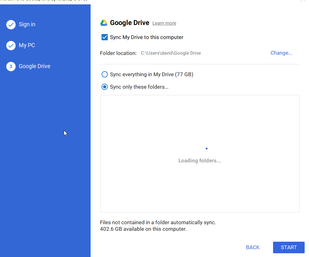 change google drive sync folder