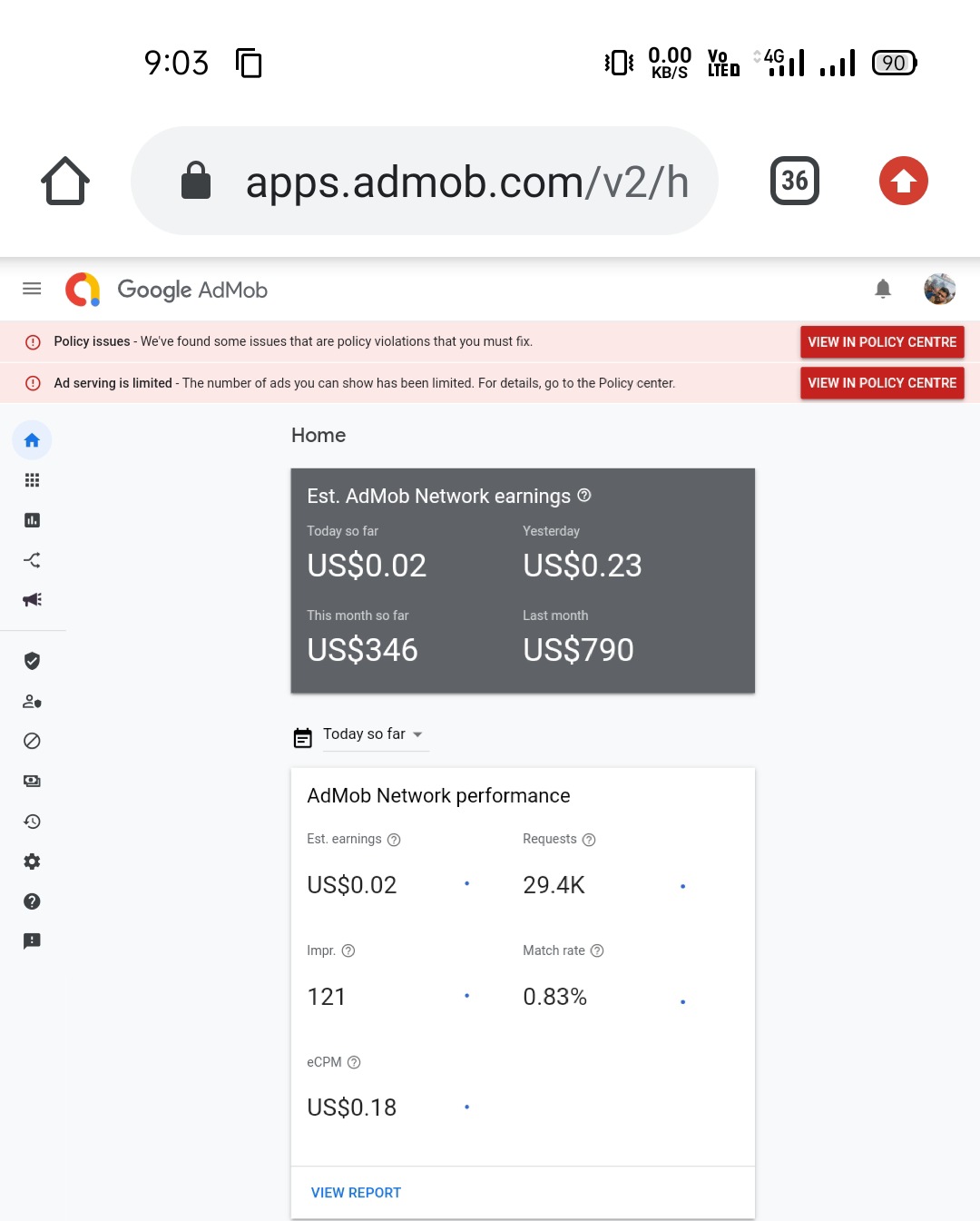 All apps are ready to serve ads, but AdMob still limiting the ads