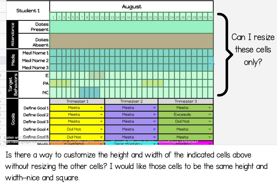 How to make all cells same size in google sheets