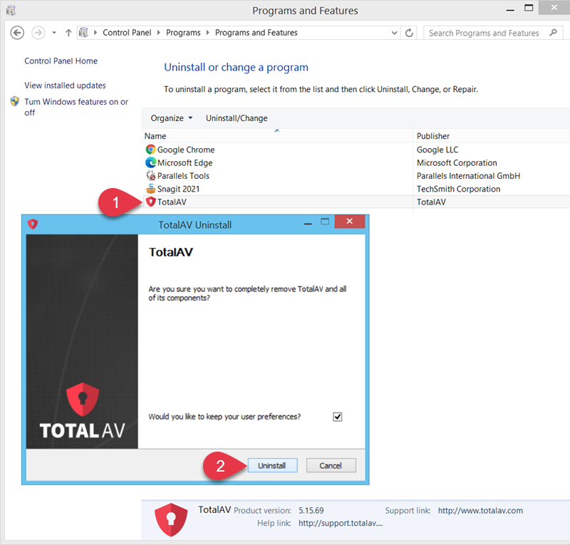 uninstall totalav