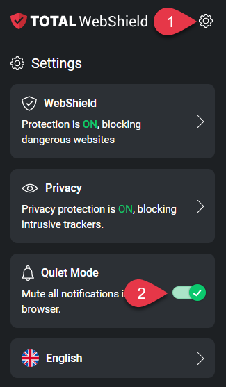 Disabling Website Notifications - Quiet Mode - Total WebShield