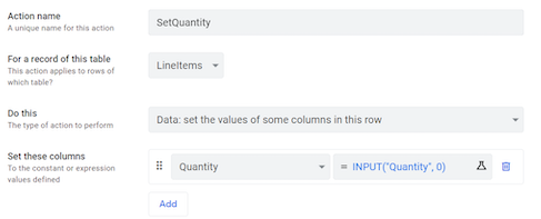 Quantity is defined using an INPUT() function.