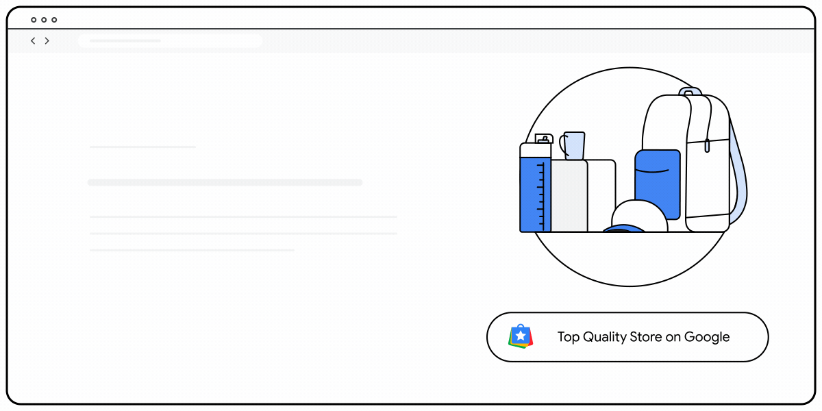 An animation of the “Top Quality Store on Google” badge on desktop.