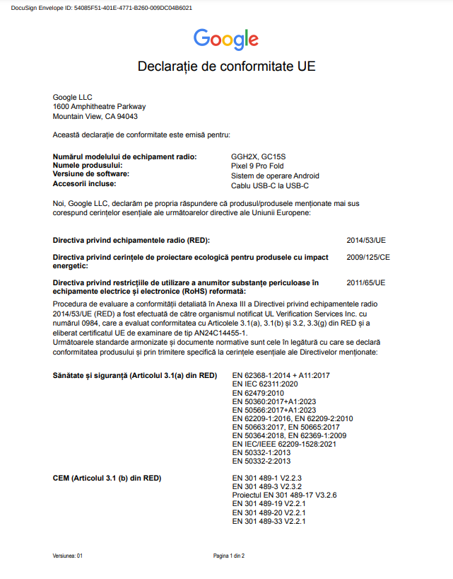 EU Declaration of Conformity page 1