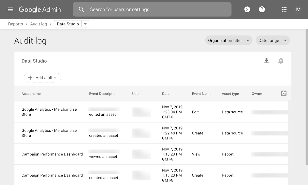 Log audit Data Studio