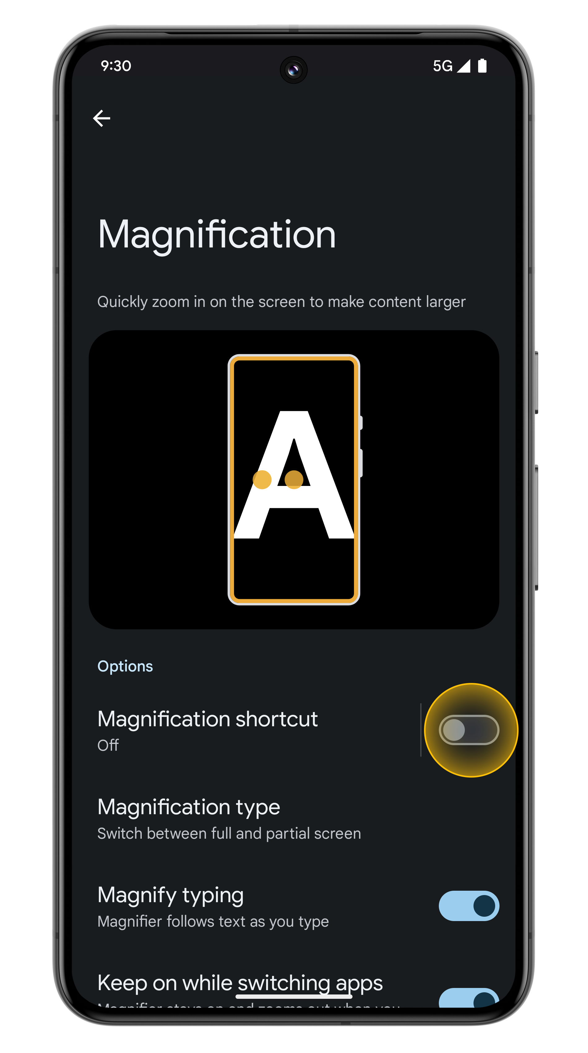 Set up accessibility shortcuts Step 3