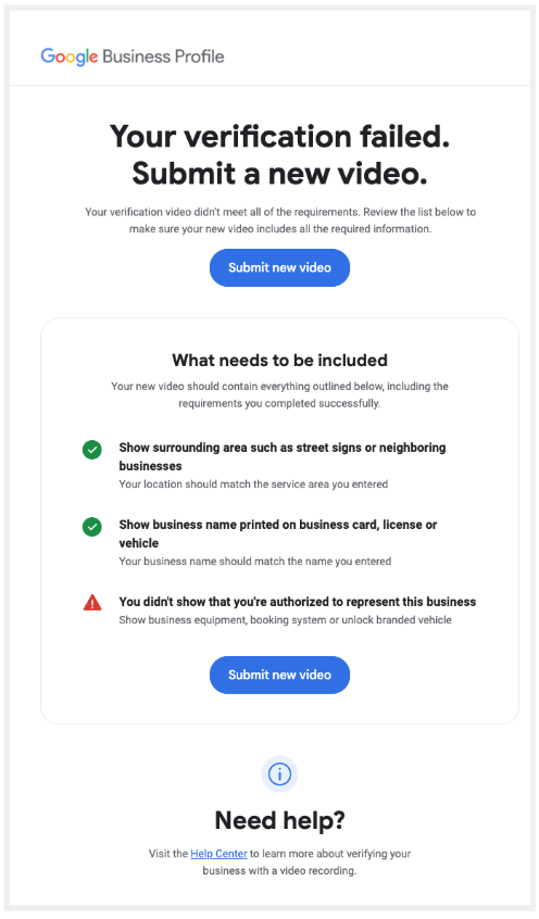 Your verification failed. Submit a new video.