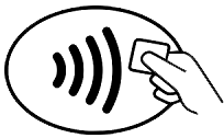 Icon that's used on contactless readers, which looks like someone tapping a card