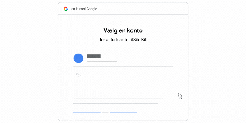 En animeret GIF-fil, der viser, hvordan du vælger en Google-konto for at fortsætte til Site Kit.
