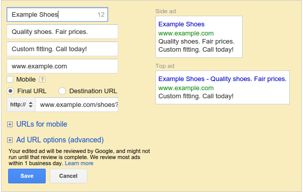 Edit URLs at the ad level
