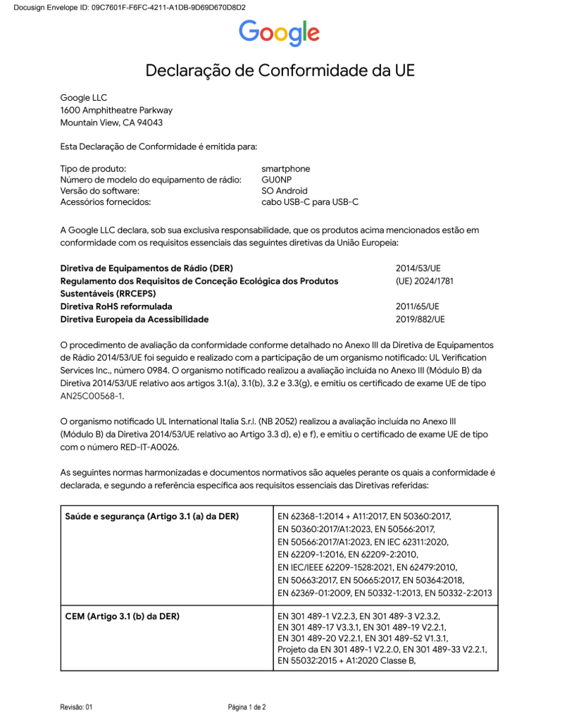 EU Declaration of Conformity page 1