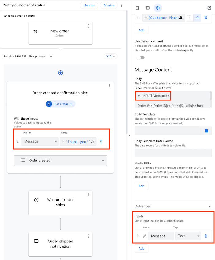 Set input values dynamically in tasks