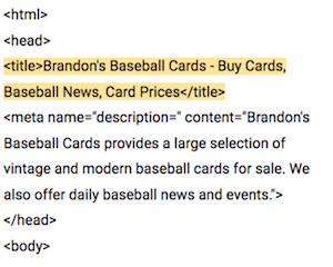 HTML snippet showing the title tag