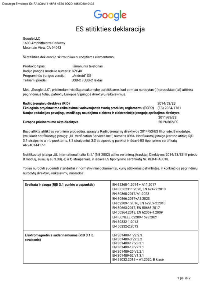 EU DoC Pixel 9 Pro XL GZC4K p1