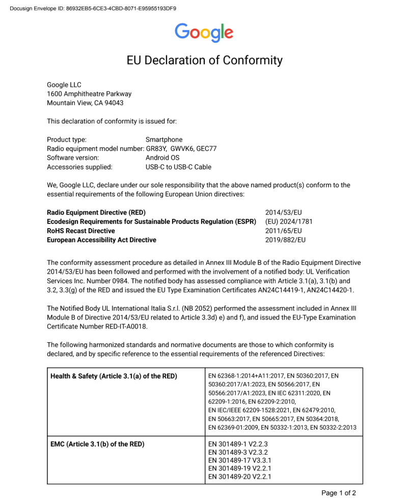 EU Declaration of Conformity page 1