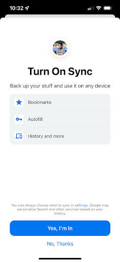 New sync dialog iOS