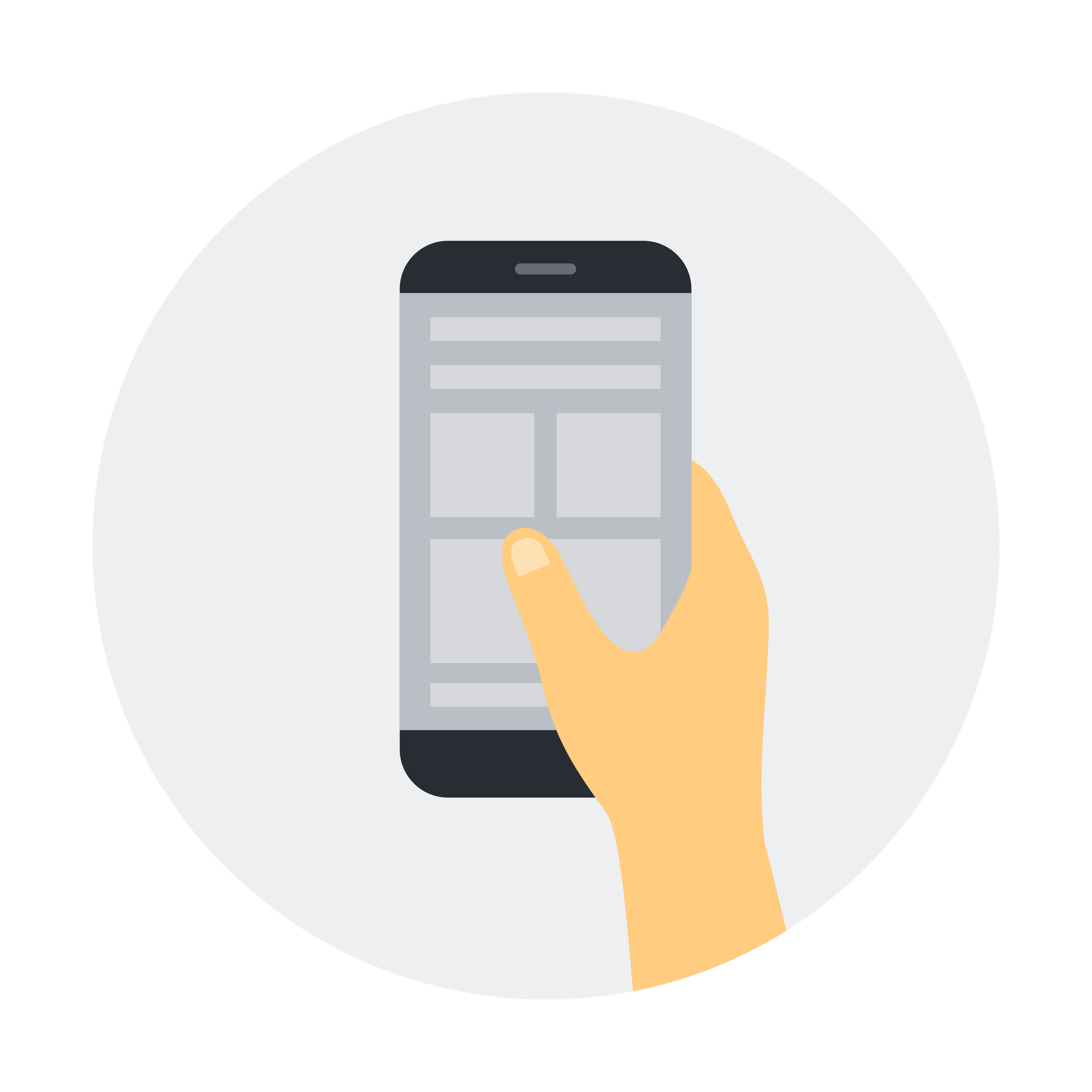 Illustration of a hand holding a mobile phone