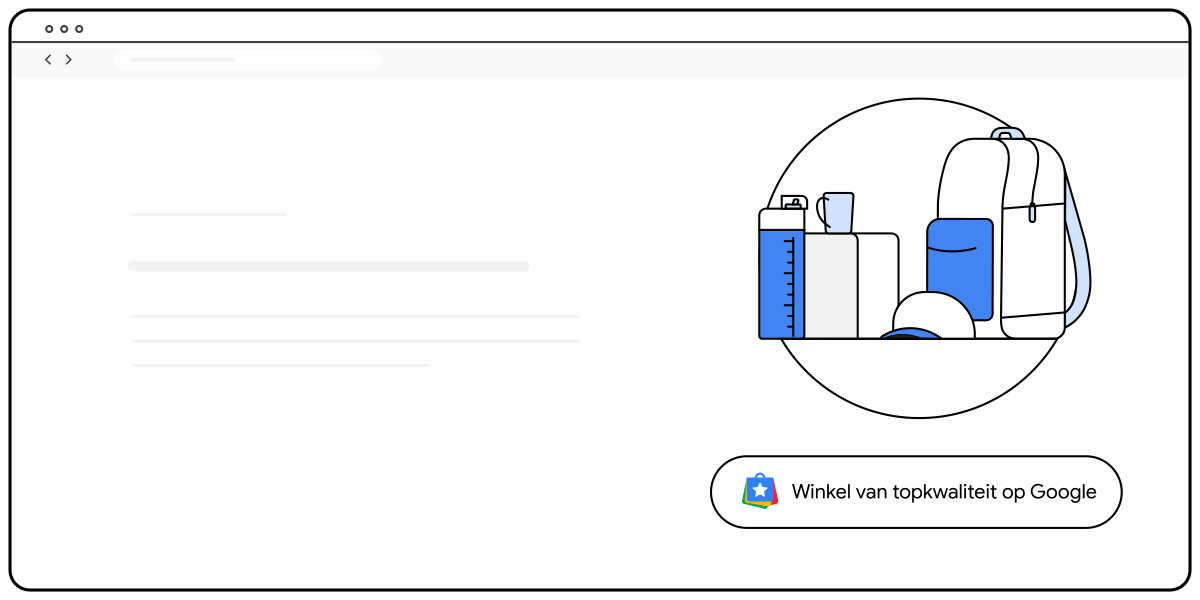Een animatie van de badge 'Winkel van topkwaliteit op Google' op desktop.