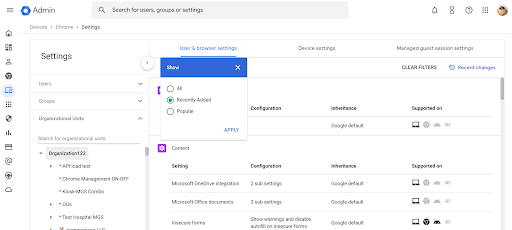 filter admin console