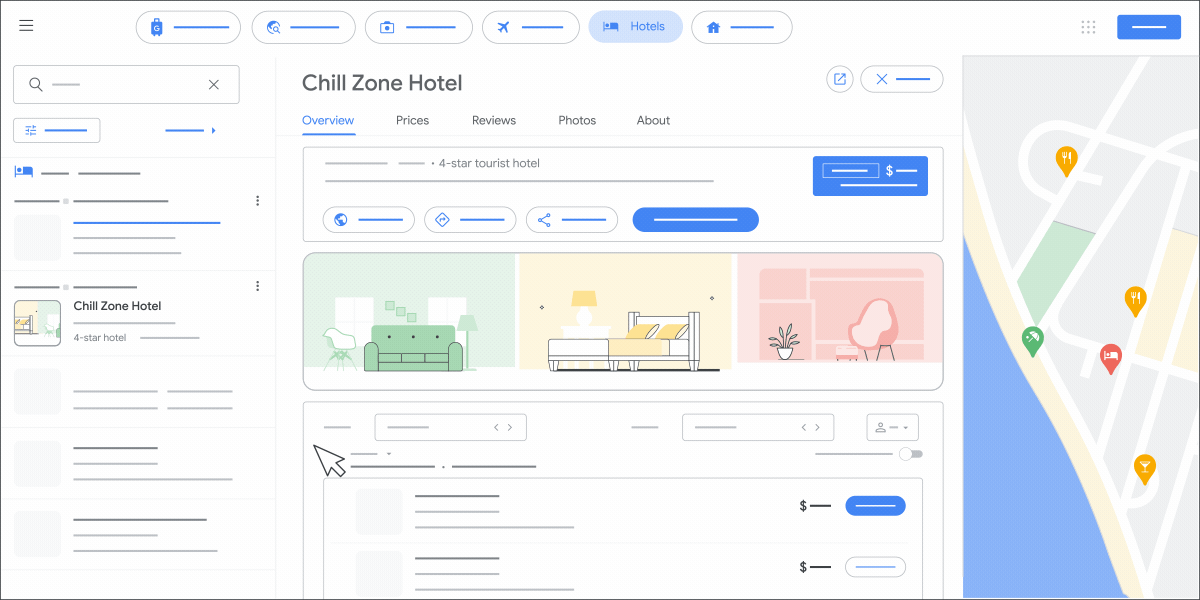 This animation represents Hotel Search Listview on desktop.