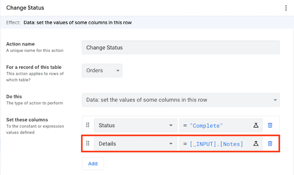 Using an input value to set a column