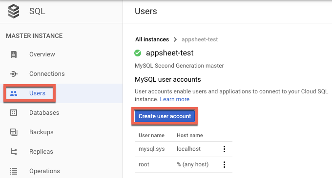Click Users then Create user account
