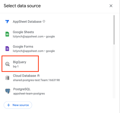 Select BigQuery connector as a data source