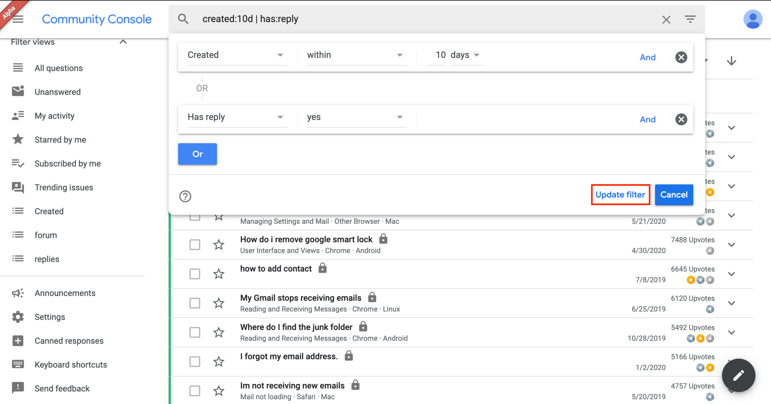 Edit filters Google Communities Help