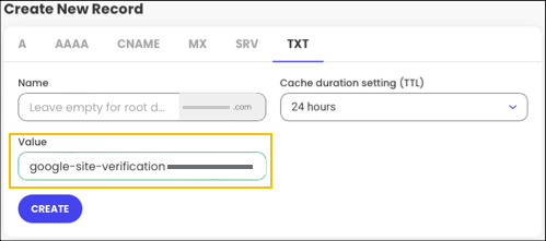 The Google verification code is pasted in the Value field at Siteground. 