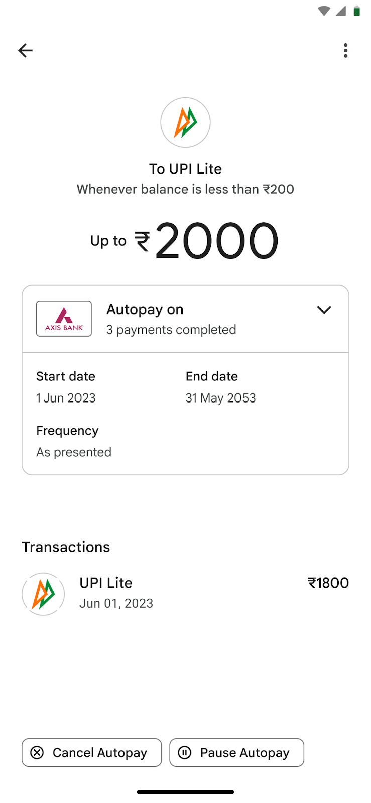 Confirm details to pause Autopay