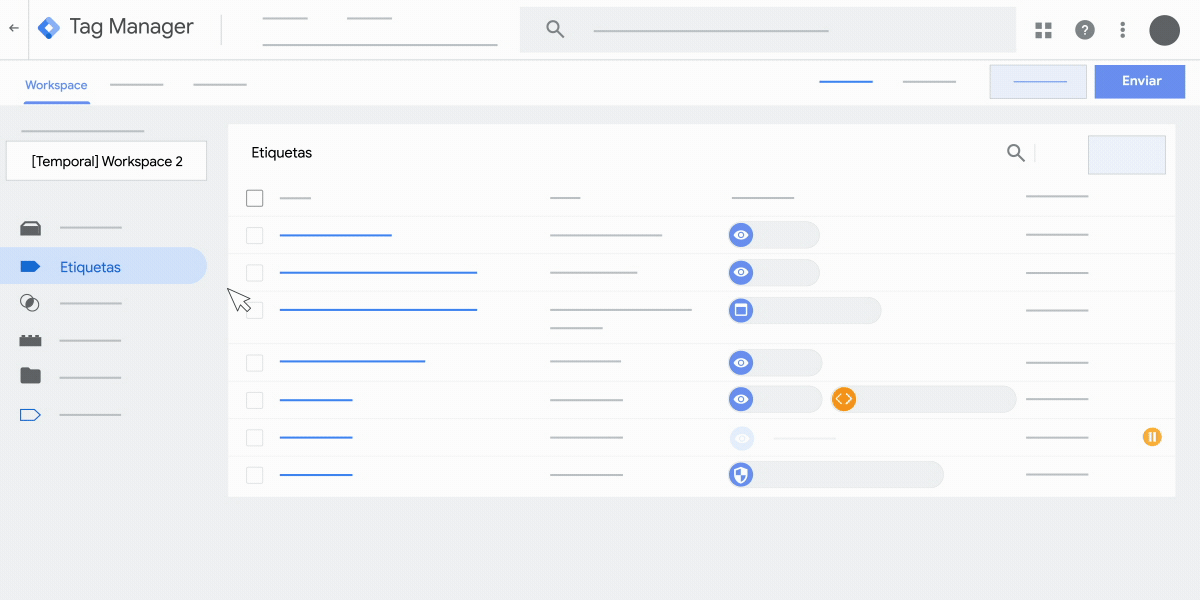 Animación que muestra cómo publicar el contenedor en Google Tag Manager.
