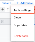 Select More > Table settings