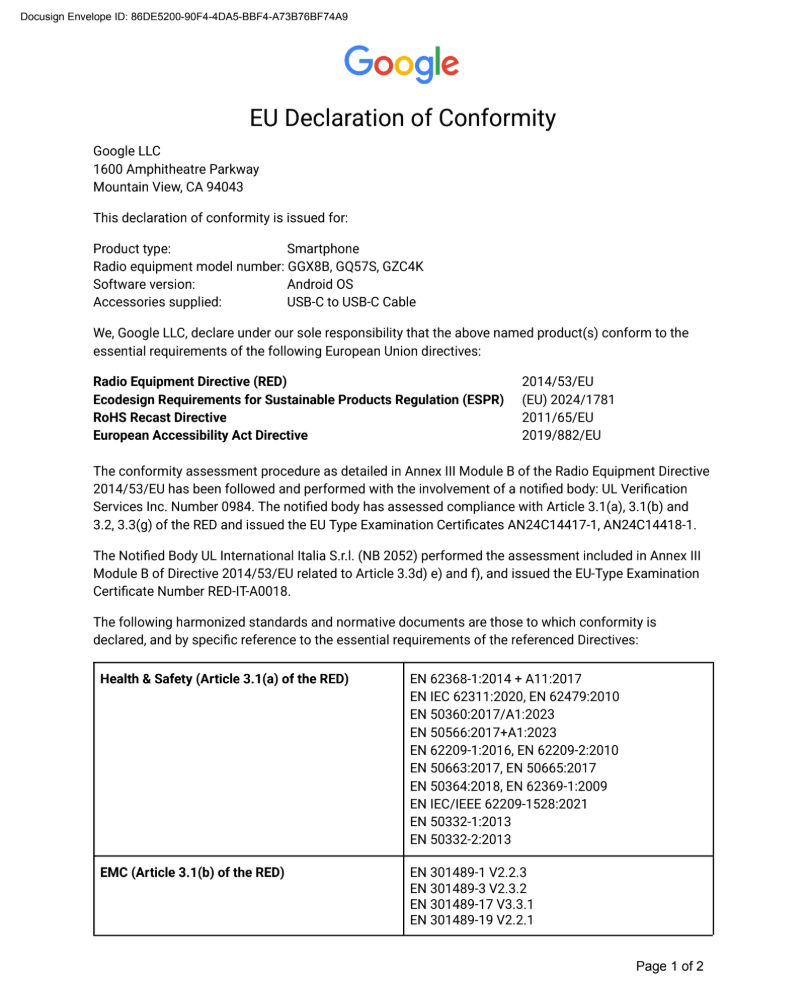 EU Declaration of Conformity page 1
