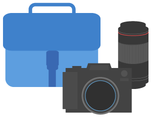 An illustration of a bundle that includes a camera body, lens, and bag An illustration of a bundle that includes a camera body, lens, and bag